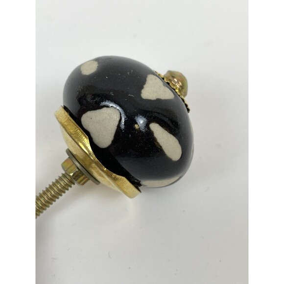 New Porcelain Decorative Drawer Cabinet Knob Pull Black Cream Hearts - Picture 4 of 5
